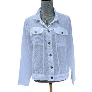 White Linen Spring Summer Tailored Jean Jacket Style Long Sleeve Shirt